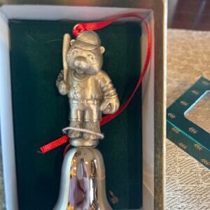 Wallace silversmiths pewter bell christmas ornament teddy baseball player Bear